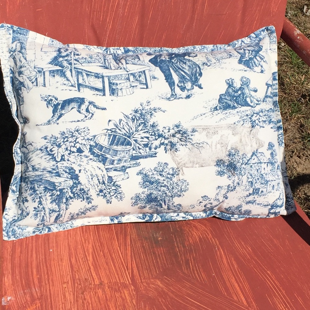 Pillow French Toile Blue White Pillow Stamped